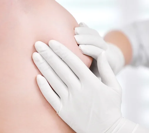cropped shot professional doctor examining breast her female patient mammography mammalogy breast cancer awareness health medicine clinical concept 1